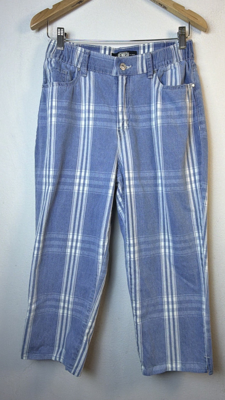 Rewash Brand Retro Curve Kitty Crop Women's Size 7 /28 Plaid Capri Pants elastic